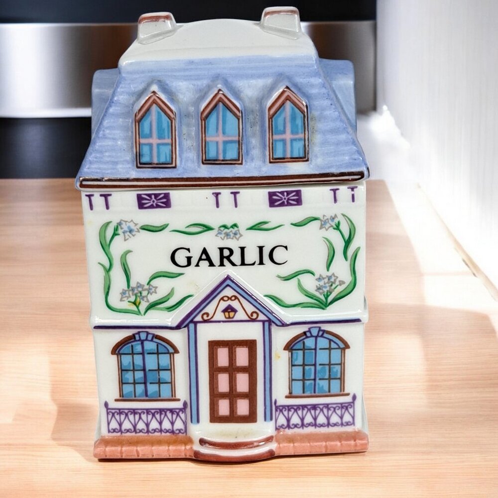 Vintage 1989 LENOX SPICE VILLAGE Porcelain Victorian House GARLIC Jar - …